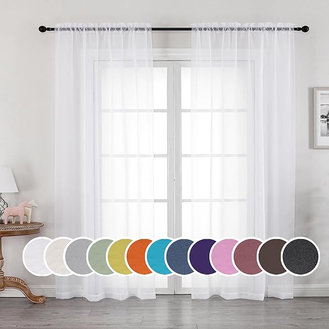 OWENIE White Sheer Curtains 96 Inches Long, Elegant Sheer Curtains for Bedroom, Window Voile Sheer Curtain Panels/Drapes/Treatment for Living Room, 2Pcs, Each 42" W x 96" L