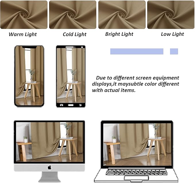 Simplebrand Ava Taupe Short Blackout Curtains for Bedroom 54 Inches Long 2 Panels Set, Solid Thermal Insulated, Energy Saving Window Treatment Curtains Blackout Drapes, W40 x L54 Inch, Taupe