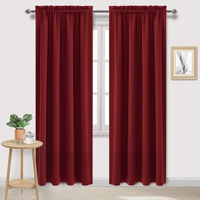 DWCN Christmas Blackout Curtains Room Darkening Thermal Insulated Bedroom Curtains Window Curtain Panels, 38 x 84 inches Long, Set of 2 Burgundy Rod Pocket Drapes