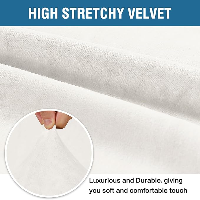 H.VERSAILTEX Stretch Velvet Sofa Covers Large Couch Covers Sofa Slipcovers Furniture Protector with Non Slip Elastic Bottom, Feature Thick Comfy Rich Velour (Extra Wide Sofa 98"-105", Porcelain White)