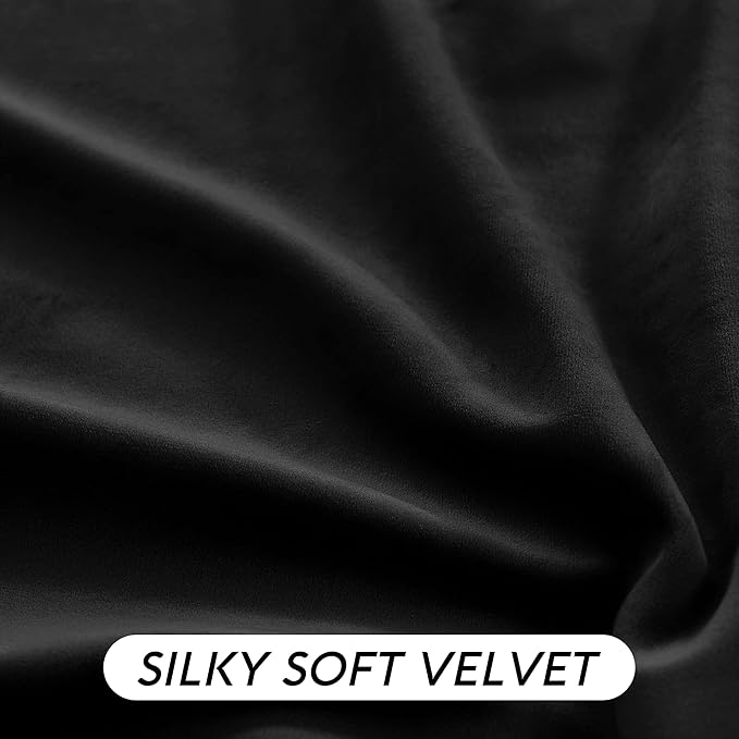 RYB HOME Black Velvet Curtains 84 inch, Blackout Window Curtains with Pleat Tape on Top for Bedroom Thermal Insulated Privacy Room Darkening Drapes for Living Room, W52 x L84 inch, 2 Panels