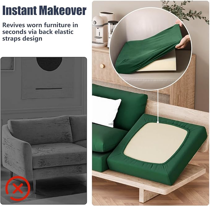8Pcs Stretch Patio Cushion Covers, Outdoor Couch & Sofa Replacement Slipcovers for Patio Furniture Cushion Covers, Washable Reusable Furniture Protector