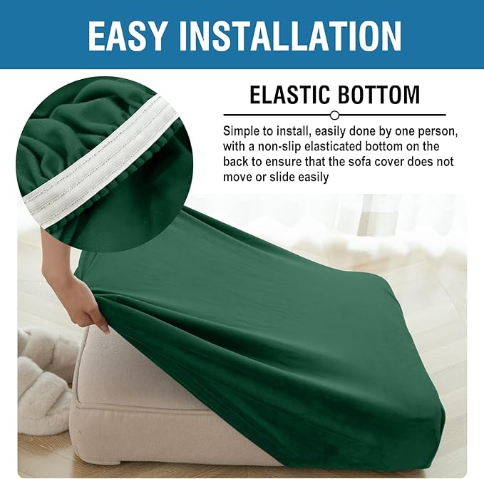 Couch Cover 6-Piece Elastic Velvet Couch Cushion Covers & Chaise Slipcovers for L-Shaped Sofas, Sofa Seat Covers Washable, Soft Cover for Couches (5 Seater + Chaise, Christmas Green)