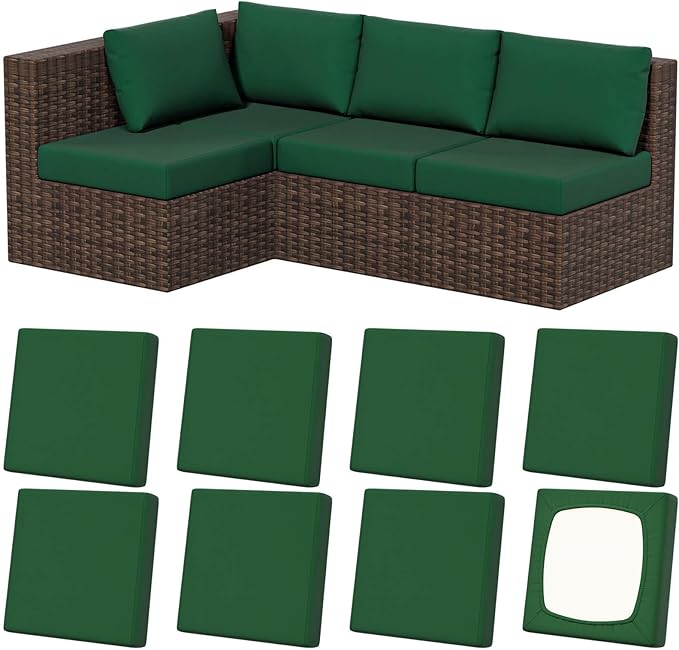 8Pcs Stretch Patio Cushion Covers, Outdoor Couch & Sofa Replacement Slipcovers for Patio Furniture Cushion Covers, Washable Reusable Furniture Protector