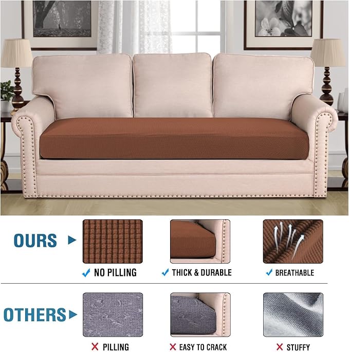 H.VERSAILTEX Super Stretch Individual Seat Cushion Covers Sofa Covers Couch Cushion Covers Slipcover Sets Thick Jacquard Textured Twill Fabric (1 Piece Sofa Cushion Cover, Caramel)