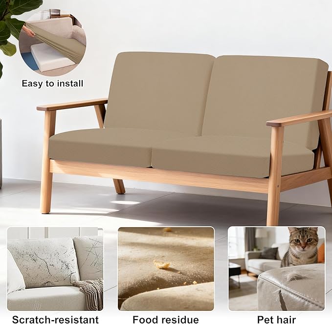 4Pcs Patio Stretch Cushion Covers,Outdoor Sofa Replacement Cover Slipcovers for Patio Furniture Cushion Covers, Washable Reusable Furniture Protector