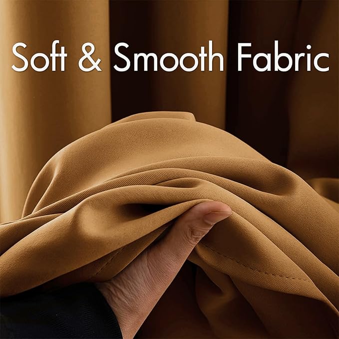 MIULEE Blackout Curtains for Bedroom Living Room Thermal Insulated Room Darkening Grommet Top Solid Light Blocking Drapery Set of 2 Window Panels 52 x 72 Inches Golden Brown