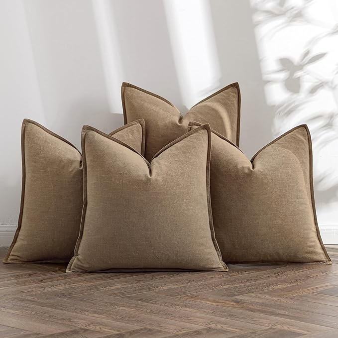 MIULEE Khaki Linen Pillow Covers Pack of 4 Decorative Natural Solid Throw Pillow Covers Soft Accent Boho Farmhouse Couch Pillowcases Modern Spring Home Decors for Living Room Bed Sofa 20x20 Inch