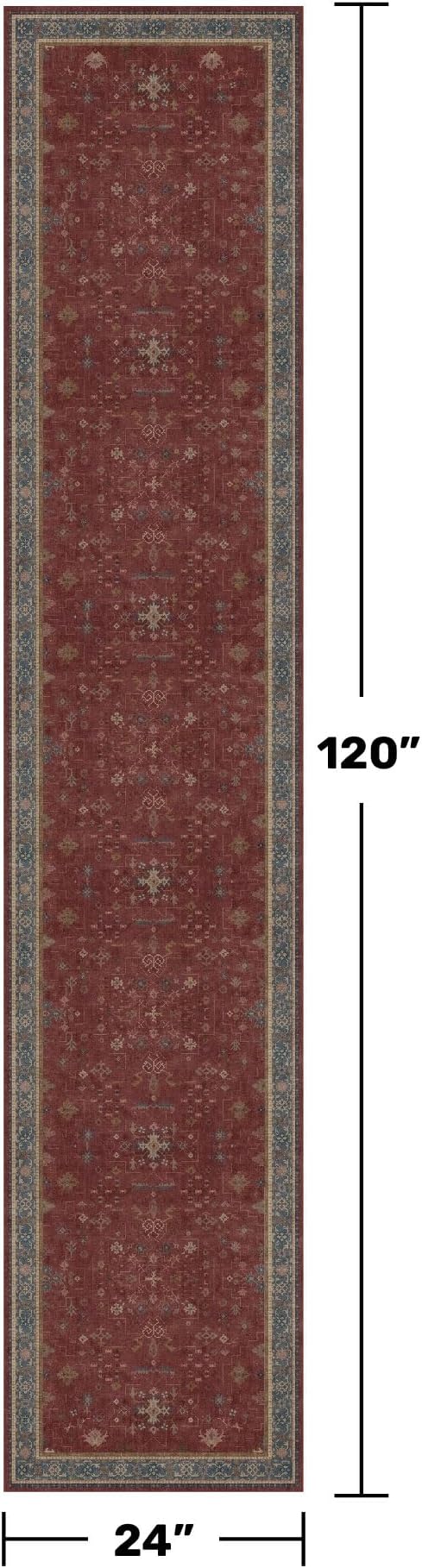 Hazo Haus Non Slip 10ft Long Hallway Runner Rug Burgundy - 2 x 10 Runner Rug, Washable & Waterproof 2x10 Kitchen Floor Mat - Oriental Turkish Dark Red Design Décor