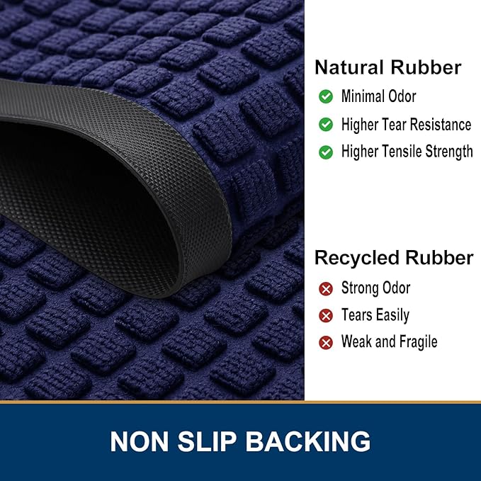 Smiry Front Door Mat Outside Entrance, Heavy Duty Natural Rubber Doormat, Non Slip, Trap Dirt and Moisture, Easy Clean, Low Profile Welcome Floor Mats for Indoor Outdoor Entry, 71x23 Inch, Navy Blue