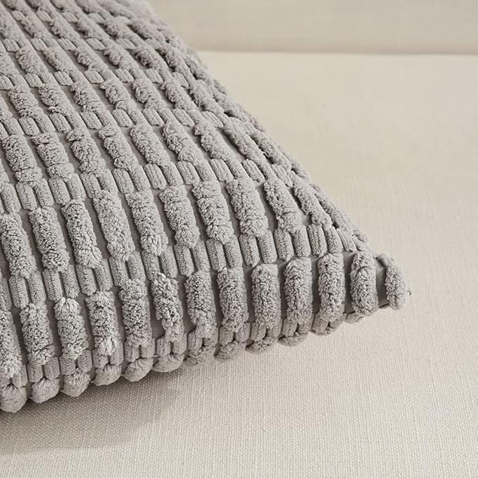 Fancy Homi 4 Packs Grey Decorative Throw Pillow Covers 16x16 Inch for Living Room Couch Bed, Rustic Modern Farmhouse Boho Home Decor, Soft Plush Corduroy Gray Cute Square Accent Cushion Case 40x40 cm