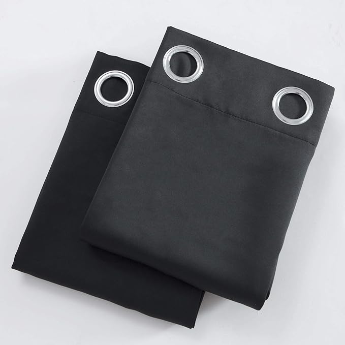 LEMOMO Blackout Curtains 52 x 84 inches Long Black Curtains Set of 2 Panels Thermal Insulated Room Darkening Curtains for Bedroom
