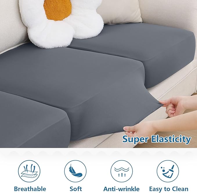 hyha Milk Silk Couch Cushion Covers for Sectional Sofa, Soft Sectional Sofa Couch Covers L Shape Washable, Outdoor Cushion Covers for Patio Furniture with Elastic Bottom(Chaise, Dark Gray)