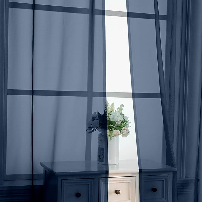 OVZME Navy Blue Sheer Curtains 78 Inches Long 2 Panels - Soft Light Filtering Window Sheer Panels for Living Room/Bedroom, Top Dual Rod Pocket, 1 Pair, Each 42Wx78L Inches