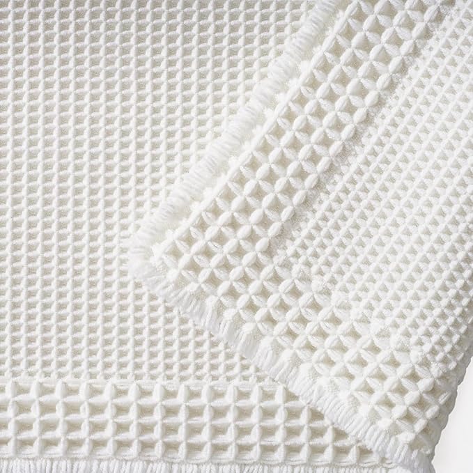 RESARE Waffle Bath Mat for Bathroom, Super Absorbent Bathroom Rugs Non Slip Machine Washable, Ultra Soft Quick Dry Boho Bath Rugs with Tassels for Floor, Upgraded Bordered Design, 18"x30" White
