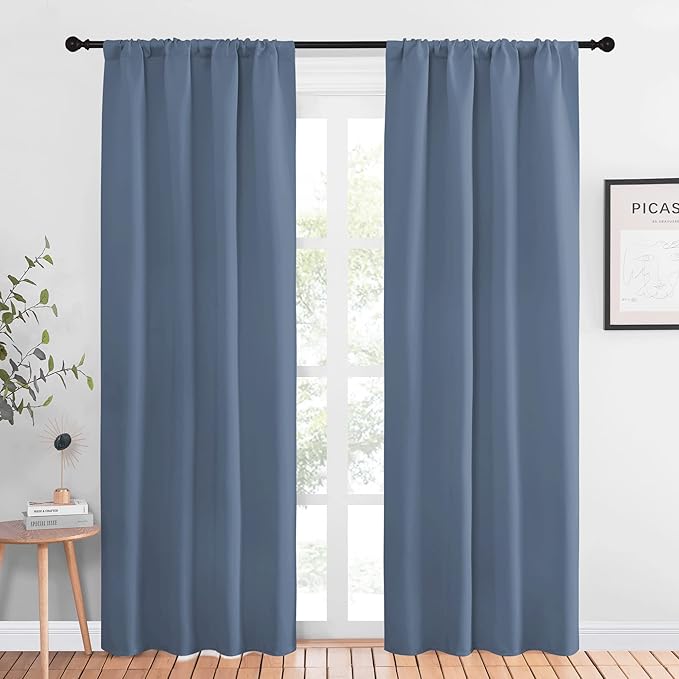NICETOWN Blackout Curtains for Living Curtains, Window Treatment Curtains & Drapes 84 inches Long, Thermal Insulated Privacy Draperies for Bedroom (Stone Blue, 42" Wide x 84" Long, Set of 2)