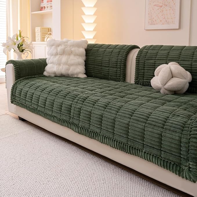 Couch Cover for Dogs Washable, Fuzzy Pet Couch Covers for 3 Cushion Sofa Pet Friendly, Non Slip Sofa Cover (Green, 35" x 82.7"/90 x 210cm)