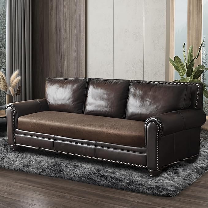 Leather Look Couch Cushion Covers Sofa Seat Slipcovers Sets Couches Furniture Protector for Sectional Armchair Loveseat Pets Kids Stretch Spandex Fabric (1 Cushion Sofa, Light Brown)