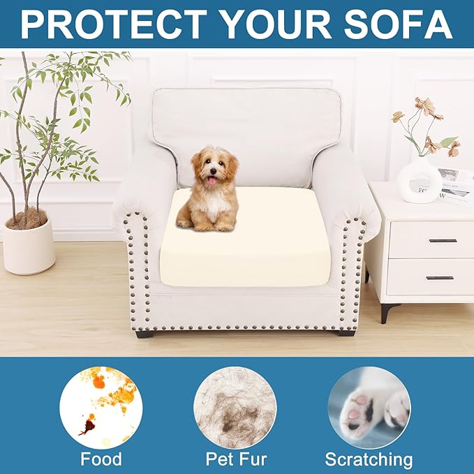 Smiry Printed Couch Cushion Covers, Stretch Soft Couch Covers for Sofa, Washable Non-Slip Sofa Slipcover Furniture Protector for Indoor and Outdoor (1 Pack, Cream)