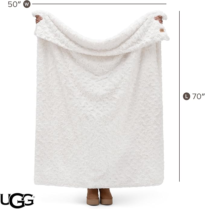 UGG Adalee Faux Fur Throw Blanket for Couch, Cozy Soft Blanket for Bed or Chair, Giftable Fluffy Throw, Machine Washable, Luxury Spring Home Decor, 50-inch x 70-inch, Natural White