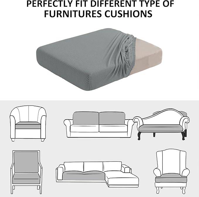 Couch Seat Cushion Covers, Stretch Sofa Cushion Protector Couch Cover for Camper Loveseat Cushion with Elastic Bottom (Medium, Dove Grey)