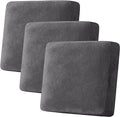 H.VERSAILTEX Velvet Stretch Couch Cushion Cover Plush Cushion Slipcover for Chair Loveseat Sofa Cushion Furniture Protector Seat Cushion Sofa Cover (3 Piece XL Sofa Cushion Covers, Grey)