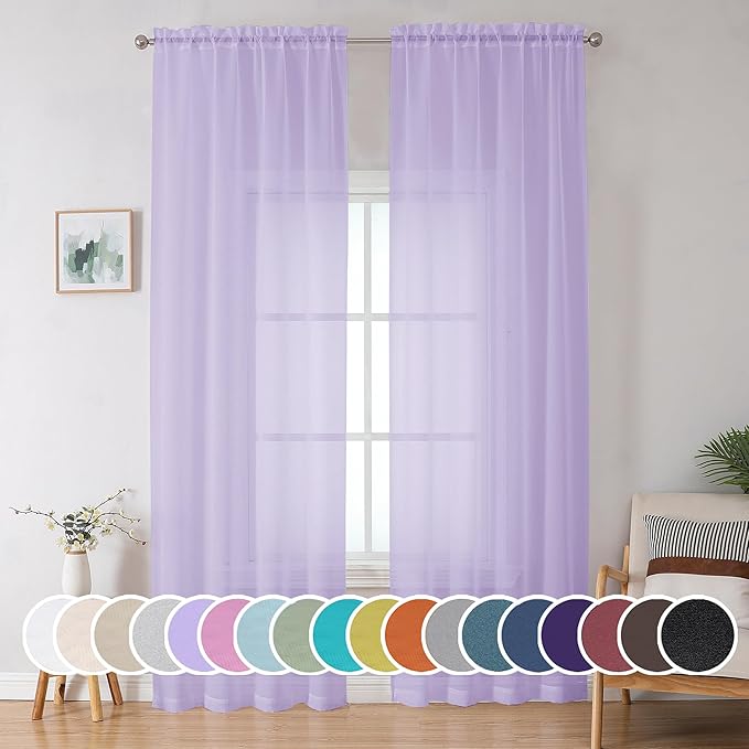 OWENIE Extra Long Sheer Curtains 96 inches Long for Bedroom Living Room, Rod Pocket Light Weight Soft Voile Sheer Curtains, Airy Solid Color Privacy Light Filtering Curtains, Each 42Wx96L inch