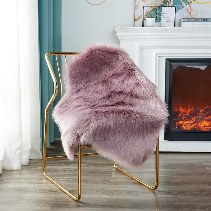 EasyJoy Ultra Soft Fluffy Shaggy Area Rug Faux Fur Rug Chair Cover Seat Pad Fuzzy Area Rug for Bedroom Floor Sofa Living Room (2 x 3 ft Sheepskin, Light Purple)