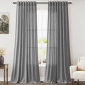 Dark Grey Linen Curtains 100 Inches Long for Bedroom Back Tab Light Filtering Privacy Sheer Curtains Modern Farmhouse Coastal Decor Cotton Textured Curtain for Living Room 2 Panel Set