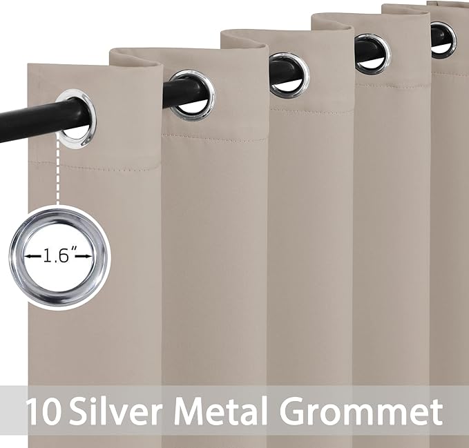 Yakamok Room Darkening Blackout Curtains Thermal Insulated Grommet Curtain Panels for Bedroom, 52W x 63L, Natural, 2 Panels