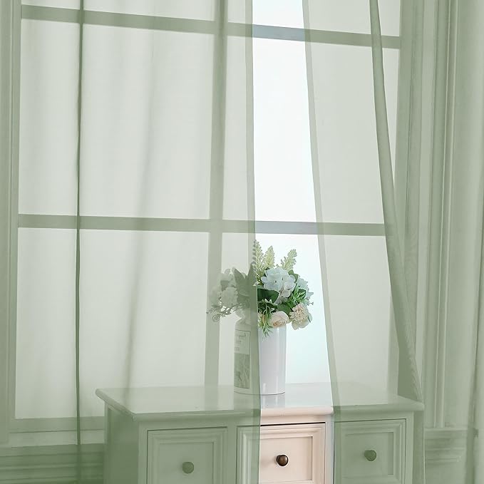 OVZME 2 Pieces Bedroom Curtains 96" Length for Farmhouse, Voile Drapes Light Airy Window Decor for Patio Door Living Room Bedroom Dining, Sage Green, Each W42 X L96 inches, 1 Pair