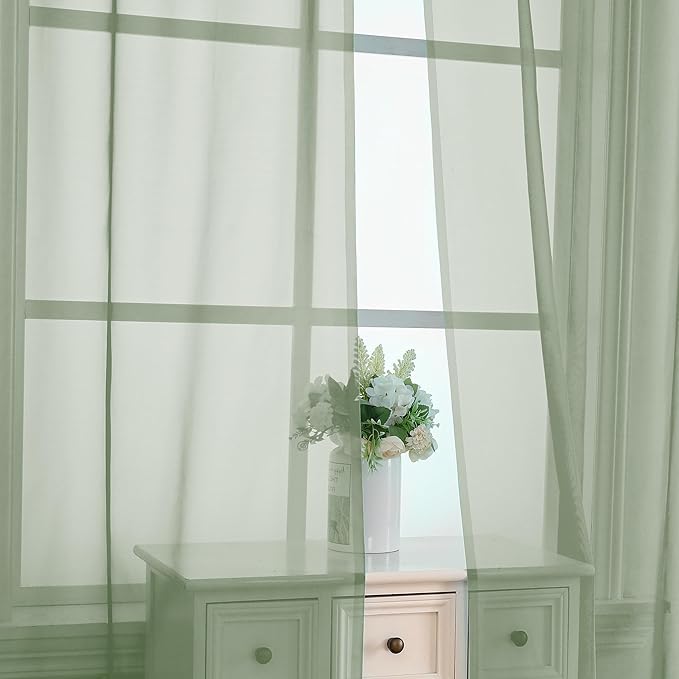OVZME 2 Panels Sheer Sage Green Curtains 72 Inches Length Window Treatment for Kitchen, Elegant Airy Transparent Curtain Draperies Rod Pocket for Kids Living Room, Each 42 Width 72 Length