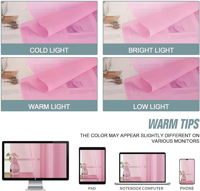 Light Pink Window Sheer Curtains 54 inch Length, Soft Airy Light Filtering Sheer Curtain 2 Panels Set, Dual Rod Pocket Gauze Drapes for Living Room Bedroom, 2x42Wx54L Inches