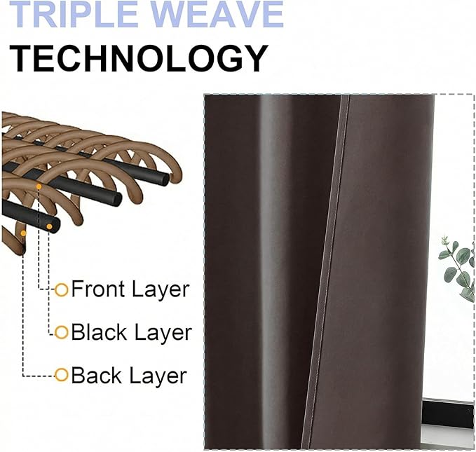 Simplebrand Chocolate Blackout Curtains for Bedroom 96 Inches Long 2 Panels, Solid Thermal Insulated, Energy Saving Living Room Window Treatment Curtains Blackout Drapes, W50 x L96 Inch, Chocolate