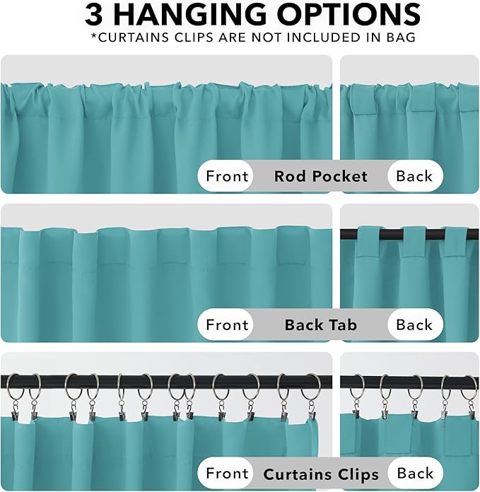Deconovo Blackout Curtains, Thermal Insulated, W52 x L95 2 Panels, Back Tab, Machine Washable, Room-Darkening Drapes for Bedroom/Living Room Teal