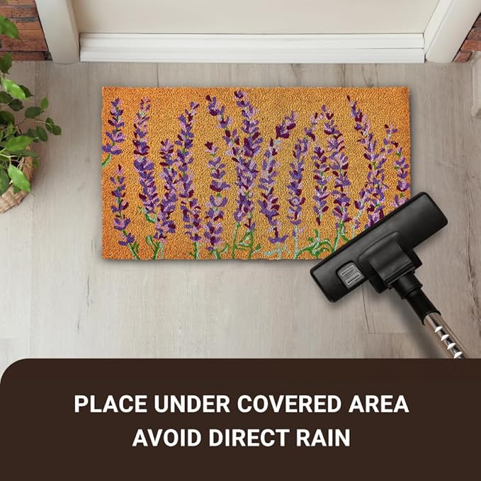 KANKUN Coco Coir Door Mat with Heavy Duty Backing, Welcome Doormat (17" x 30"), Doormat Entrance (Lavender Floral)