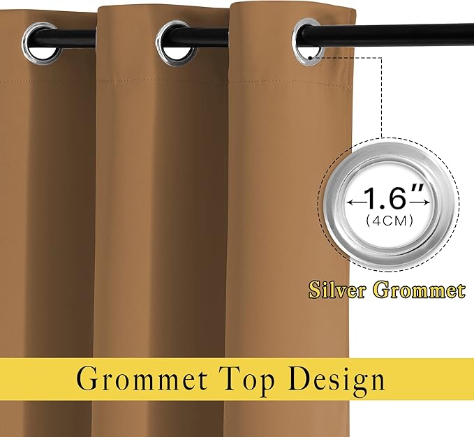 NICETOWN Short Blackout Gold Brown Curtains for Bedroom - Energy Saving Thermal Insulated Solid Grommet Room Darkening Small Window Treatments for Kitchen/Cafe, 2 Panels, W34 x L50