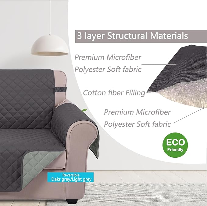 U-NICE HOME Recliner Chair Covers Reversible Chair Cover Pet Covers for Dogs with Elastic Straps Water Resistant Diamond Quilted (23''Armchair, Dark Grey/Light Grey)