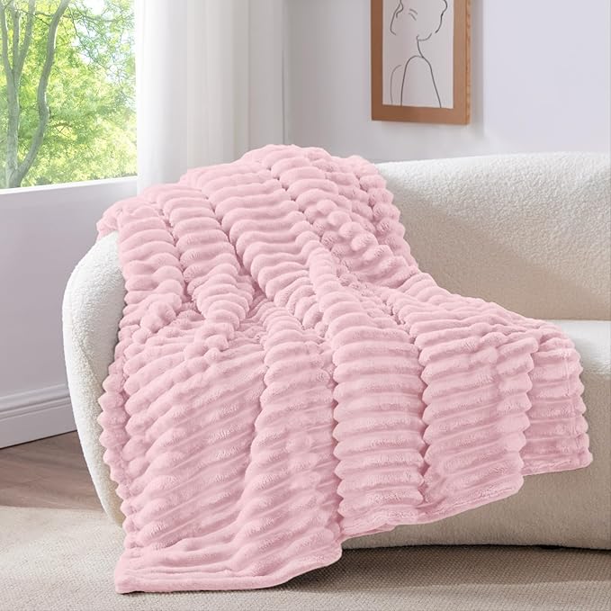 BEDELITE Fleece Throw Blanket for Couch - 300GSM Soft & Warm Fluffy Cherry Blossom Blanket, Decorative and Giftable Striped Blankets for Women, Men, 50"x60"