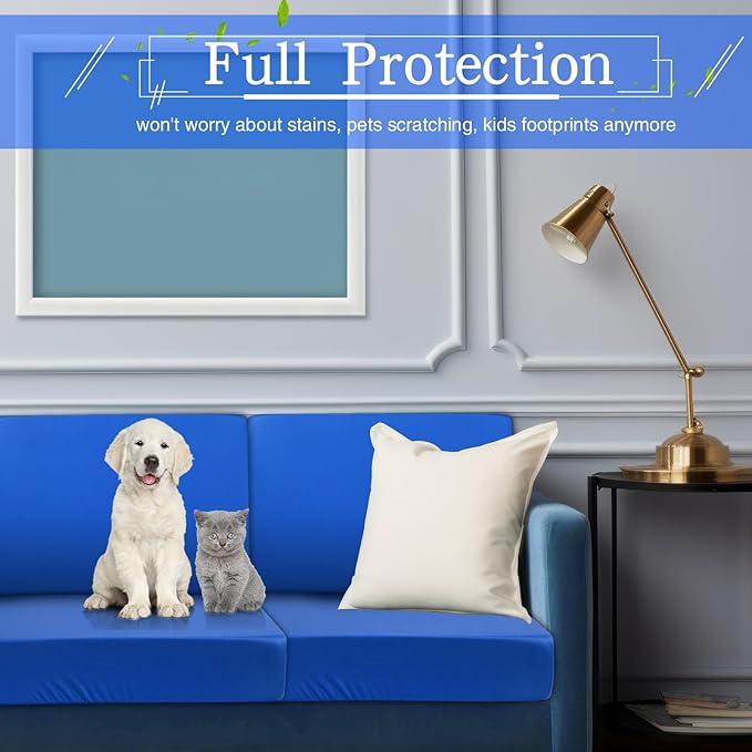 Newwiee 8Pcs Patio Cushion Covers Stretch Outdoor Cushion Cover Replacement for Patio Furniture Sofa Couch Slipcovers, Soft Flexibility Washable Furniture Protector(Waterproof Pure,Royal Blue)