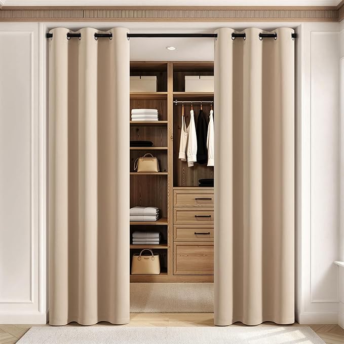 MIULEE Blackout Door Curtain Set of 2, 34 x 80 Inch Beige Thermal Insulated Room Divider Drapes with Grommet Top for Privacy Cover, Living Room, Bedroom, Closet & Temporary Doorway
