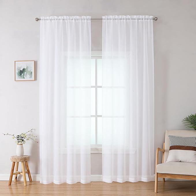 OWENIE White Sheer Curtains 78 inches Long 2 Panels Set, Sheer White Curtains for Living Room/Bedroom, Rod Pocket Voile Sheer Panel Drapes, 2pcs, Each 42" W x 78" L