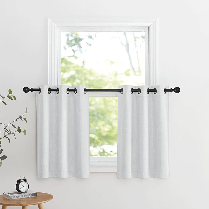 NICETOWN Faux Linen Greyish White Room Darkening Curtain Valances 36 inches Long, Grommet Energy Saving Thermal Window Tiers Short Curtains for Living Room/Bedroom, W34 x L36, 2 Panels