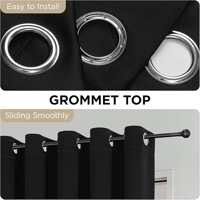 Joydeco Blackout Patio Sliding Door Curtains 84 Inches Long, Grommet Privacy Room Divider Curtains, Extra Wide Thermal Blackout Drapes for Bedroom Living Room (Black, 100Wx84L, 1 Panel)