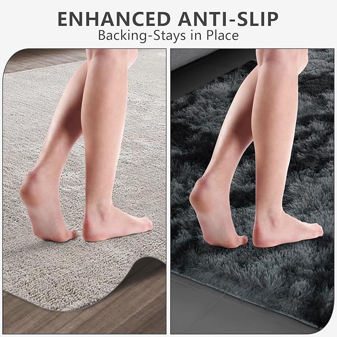 Shag Area Rugs for Bedroom Living Room,5X8 Ultra Soft Fluffy Area Rugs for Dorm, Indoor Carpet Nursery Rugs for Kids Room Home Decor, Black Grey
