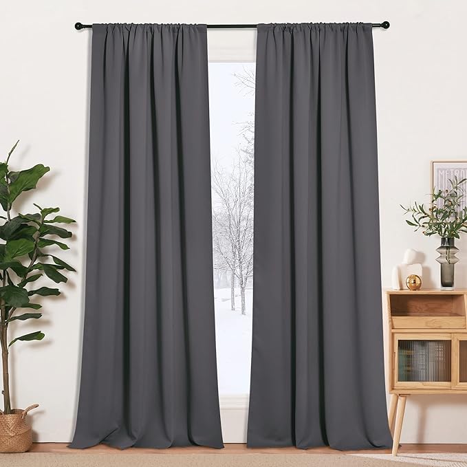 RYB HOME Blackout Curtains for Bedroom 102 inches Long, Privacy Thermal Insultaed Sunlignt Heat Blocking Drapes for Sliding Patio Door, Width 42 by Length 102, Grey, 2 Panels Set