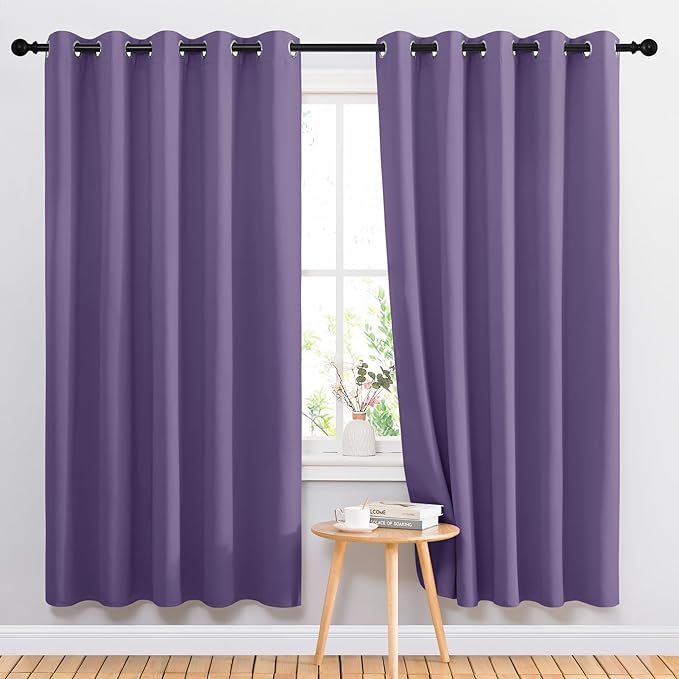 NICETOWN Bedroom Curtains Blackout Drapery Panels, 2 Panels, 70 x 72 inches, Lilac Purple, Three Pass Microfiber Thermal Insulated Solid Ring Top Blackout Window Curtains/Drapes