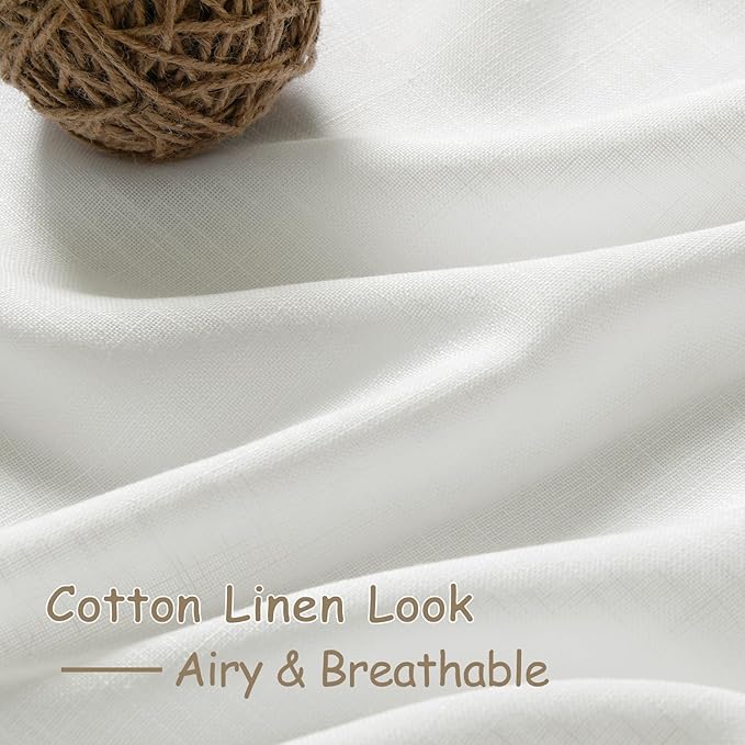 Off White Curtain 102 inches Long 2 Panels Set for Living Room Sliding Glass Door Back Tab Modern Farmhouse Coastal Decor Lightweight Cotton Textured Semi Sheer White Linen Curtains for Bedroom