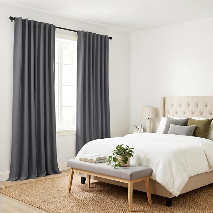 Pony Dance Blackout Curtains Thermal Insulated Window Treatment Panels Room Darkening Shade Drapes for Living Room Back Tab/Rod Pocket Bedroom Draperies, 55 x 80 Inch, Grey, 2 Panels