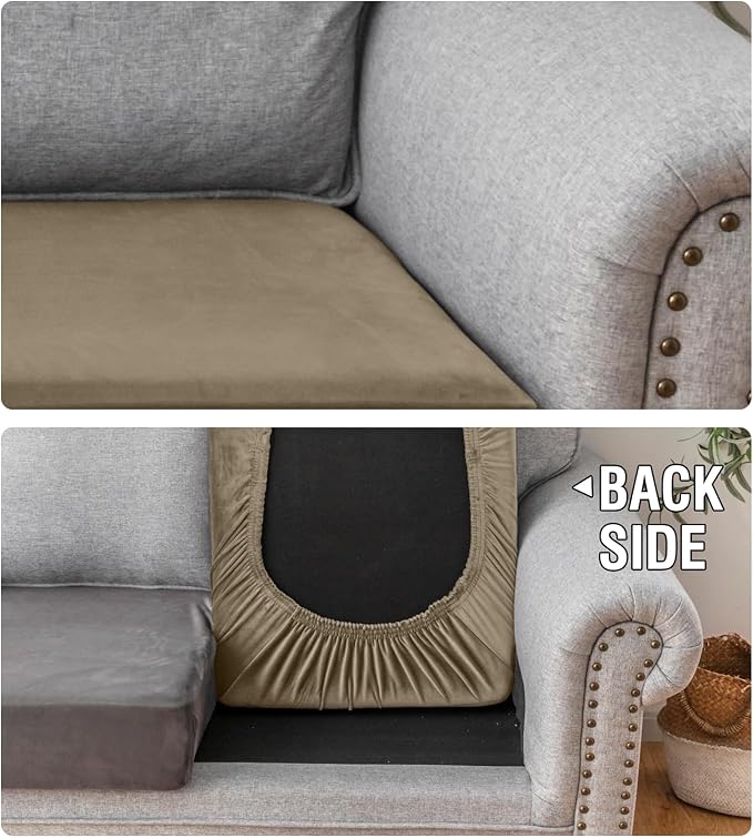Couch Cover Stretch Velvet Sofa Cushion Cover 1-Piece - Elastic Washable Slipcover for Seat or Backrest, Couch Seat Covers for Sofas (Leather Brown)